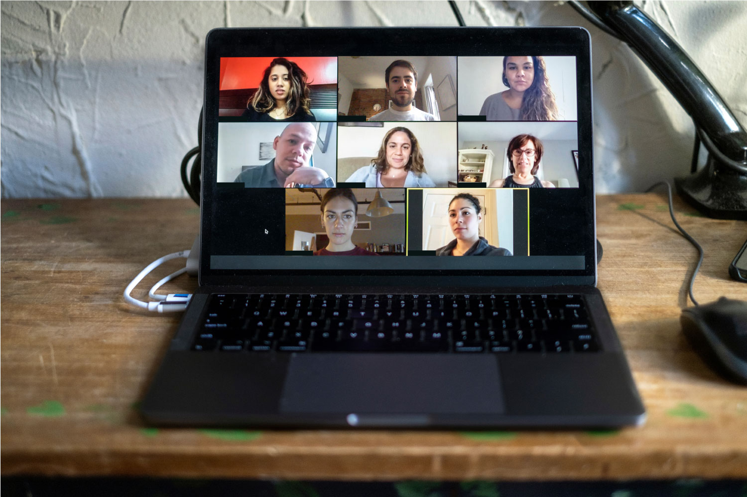 computer screen of team mates holding a virtual conference