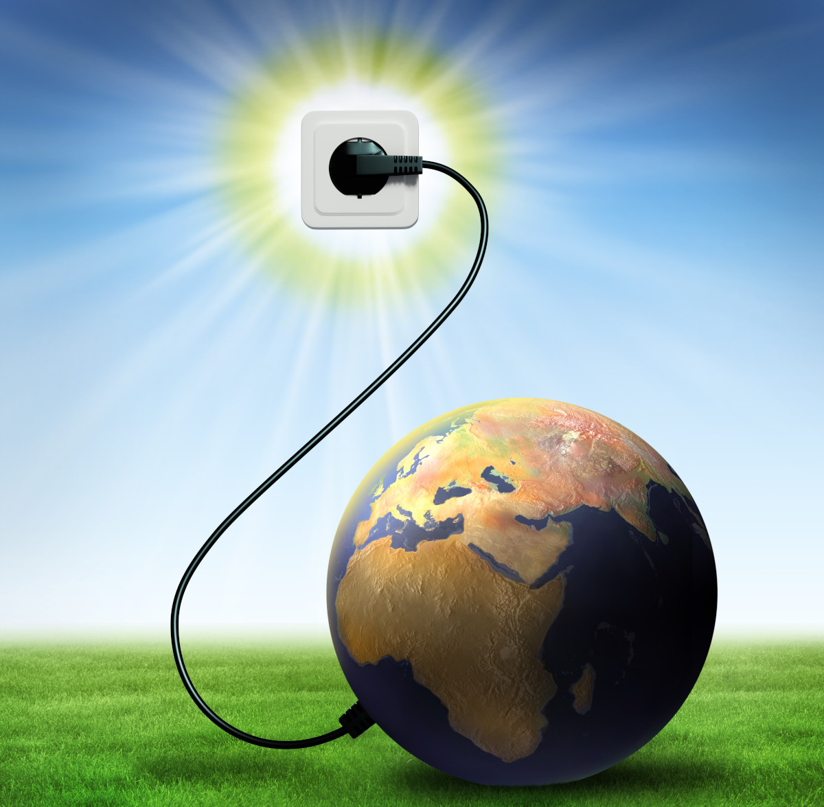 an image of the planet connected via a lead to a plug socket