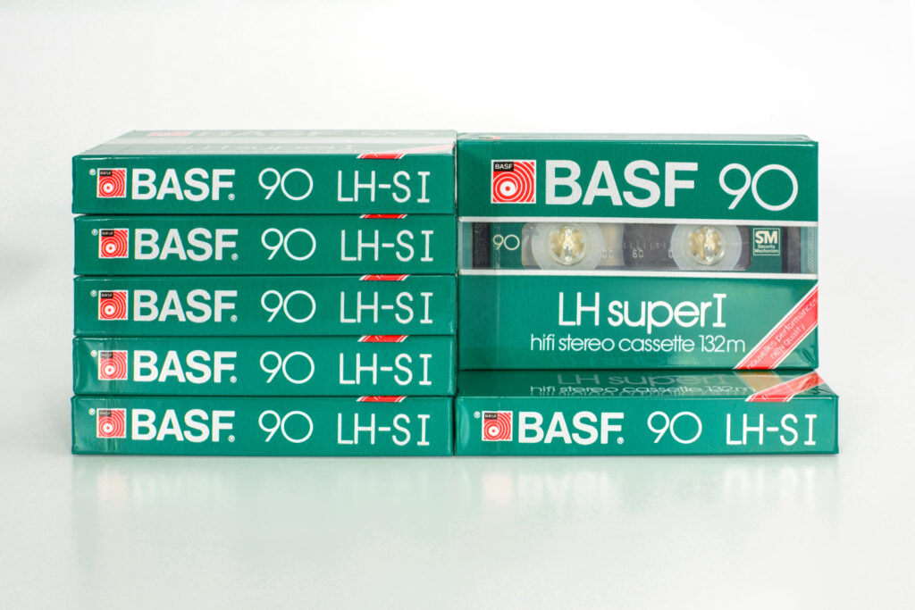 A stack of BASF stereo cassettes